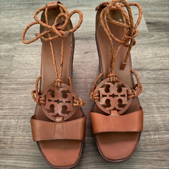 Tory Burch Shoes - Tory Burch Brown Wedge Sandals with Lace-Up Design